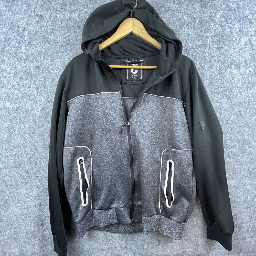 Fried Denim Hoodie Mens Large Grey Black‎ Full Zip Athleisure Casual